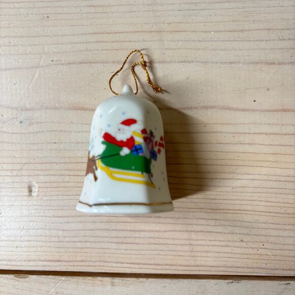 Lillian Vernon LVC Vintage 1988 Porcelain Christmas Bell Ornament Santa Reindeer - Picture 4 of 6